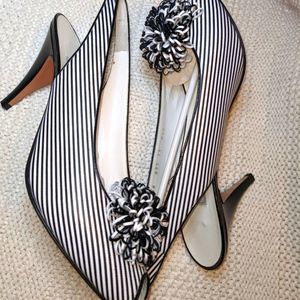 Bally Made in Italy black and white peep toe heels size 8.5